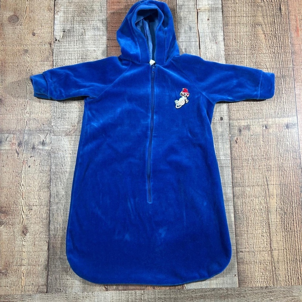 Vintage 70s Little Me by Lois Baby Bunting Sleep Sack Blue Velour Christmas USA